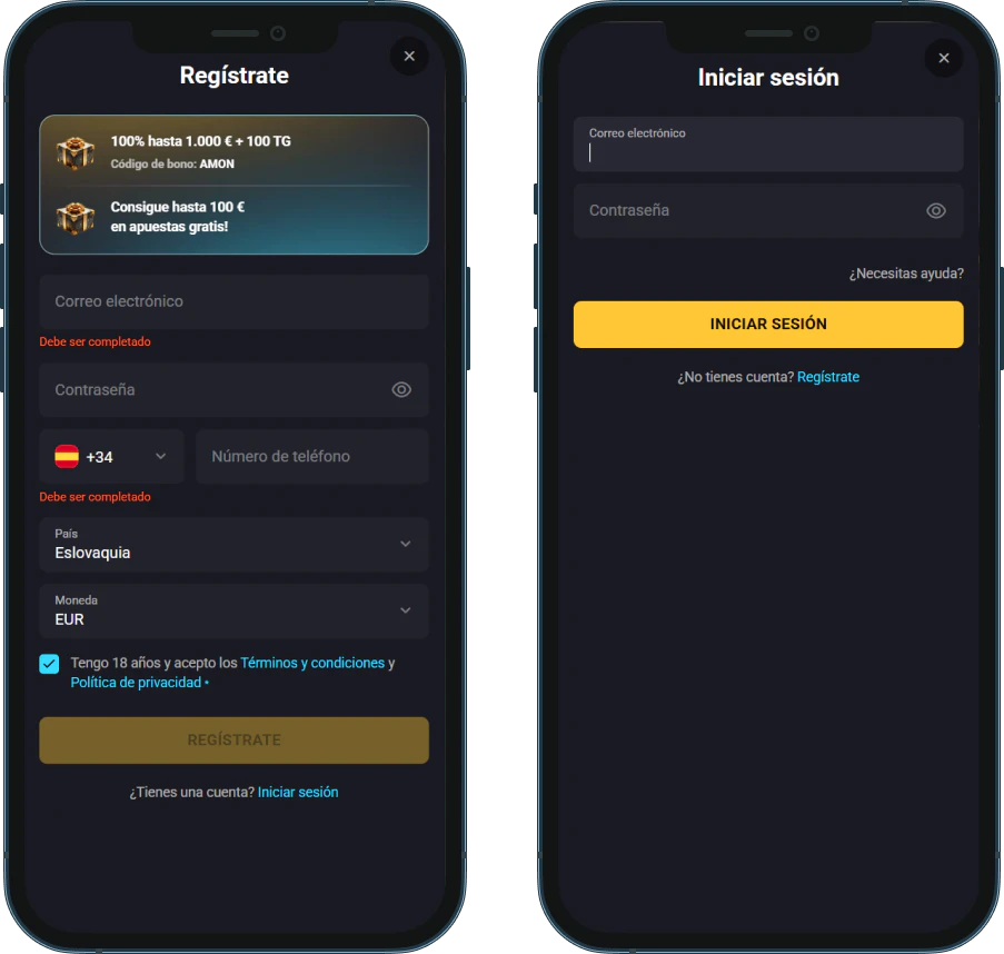Registro e inicio de sesión en amonbet